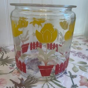 Anchor Hocking Large Jar Glass Painted Easter Vintage 1950 6" TriColor No Lid